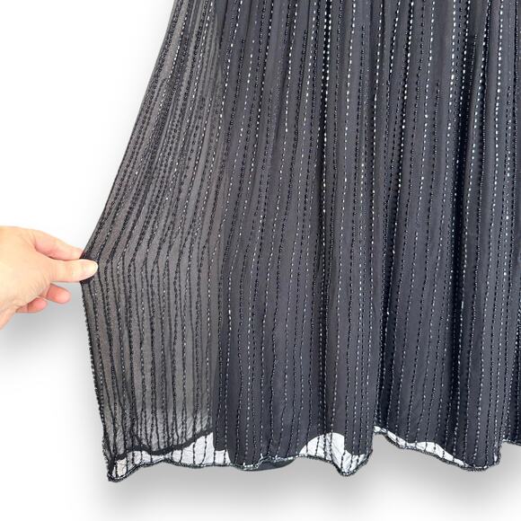 Vintage Stenay Black 100% Silk Chiffon Beaded Mini Dress Women's Size 12P - Picture 7 of 11